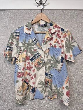 M Vintage Erika and Co. Tropical Short-Sleeve Button-Up Shirt - Multi
